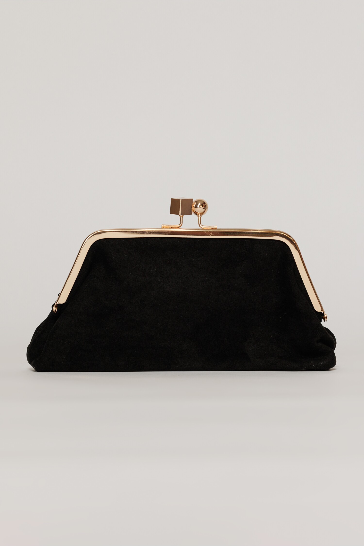 Clutch plic negru catifelat cu inchidere metalica aurie