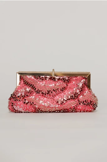 Clutch plic rosu cu paiete si margele