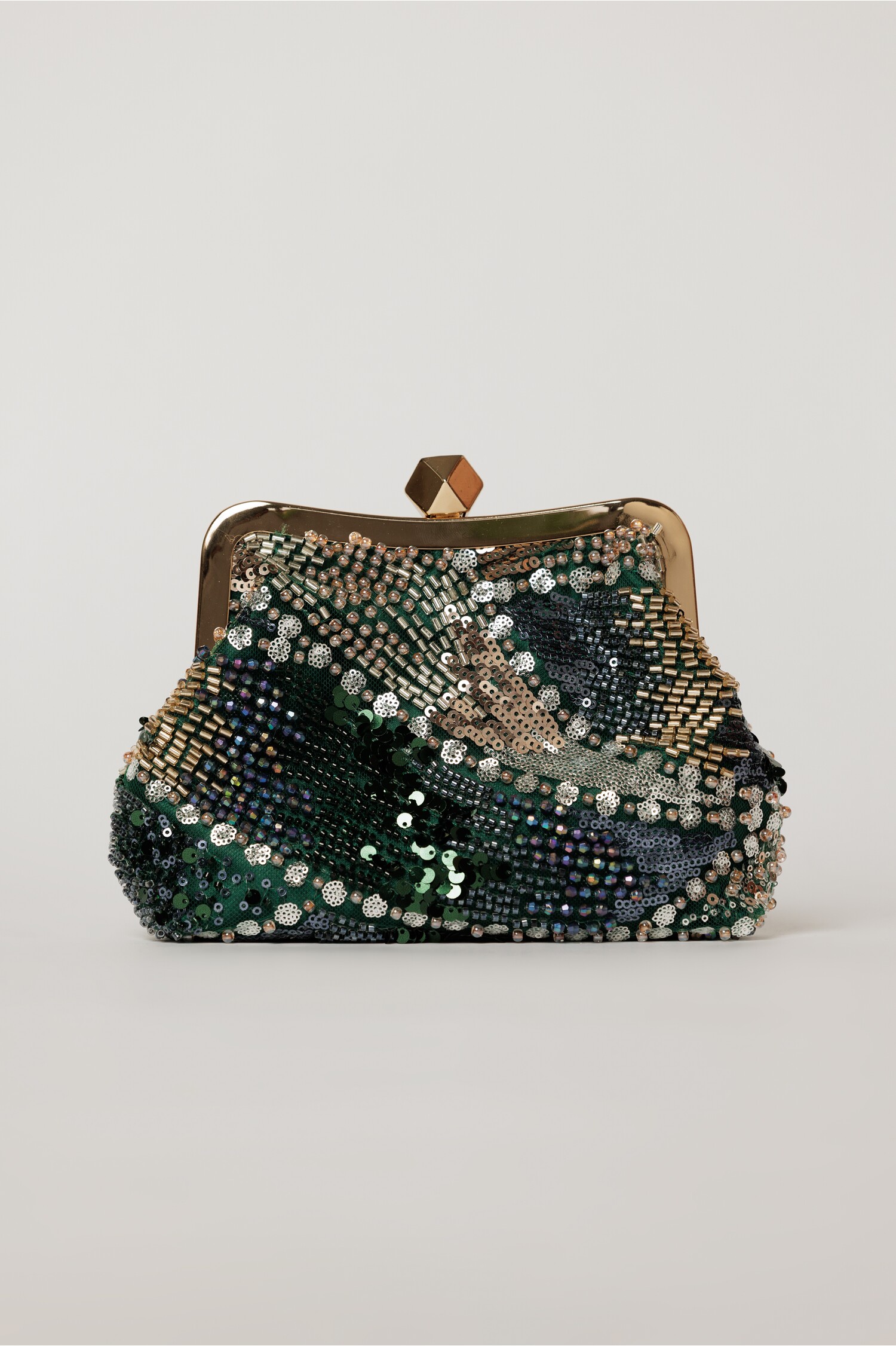 Clutch plic verde cu paiete si margele multicolore