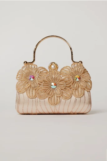 Clutch rose cu design floral aplicatii stralucitoare