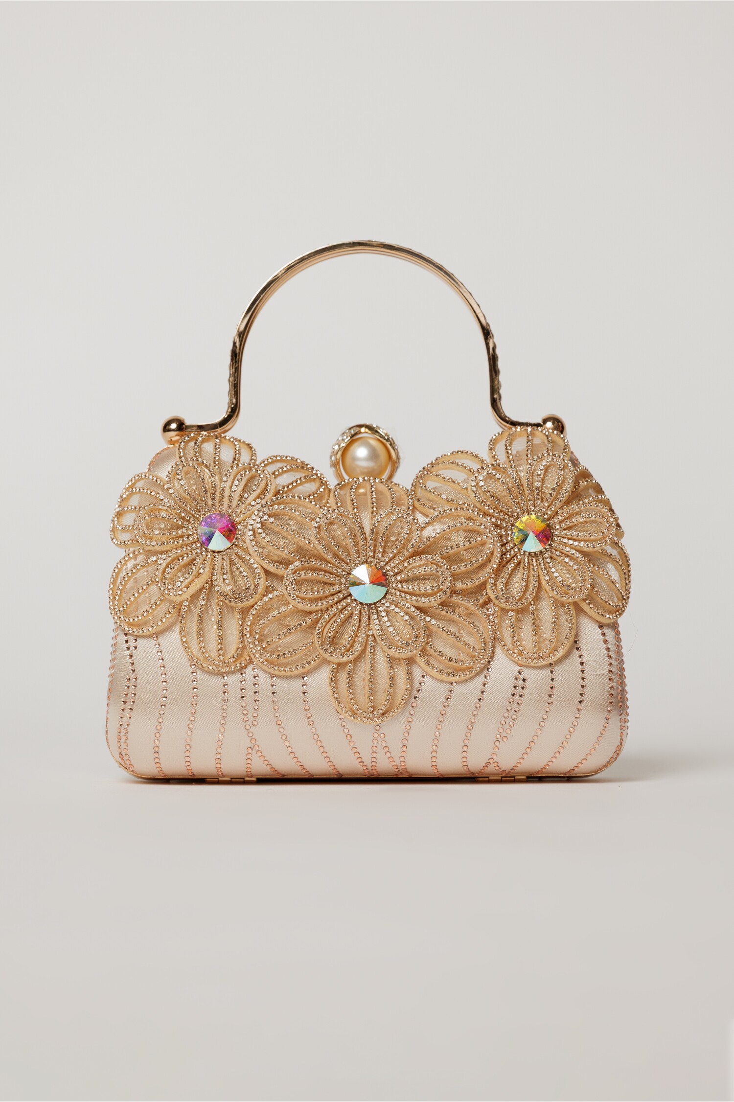 Clutch rose cu design floral aplicatii stralucitoare