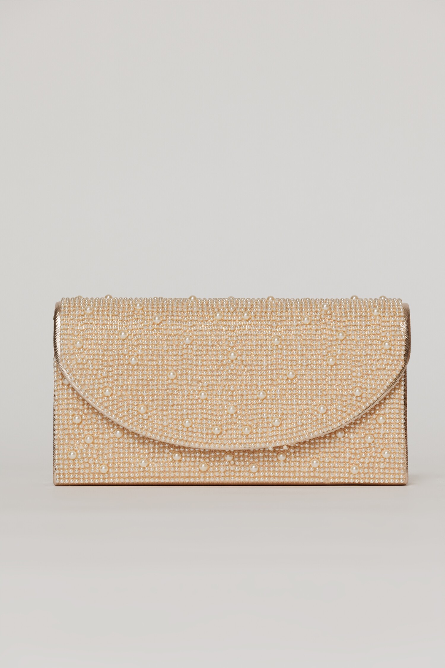 Clutch rose metalizat cu clapeta curbata si perlute aplicate