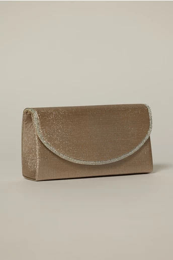 Clutch roze elegant cu clapeta curbata decorata cu strasuri