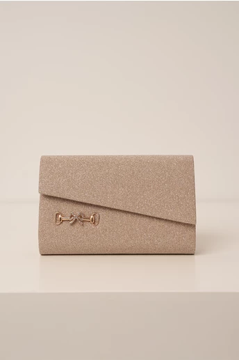 Clutch sampanie cu glitter si accesoriu fundita