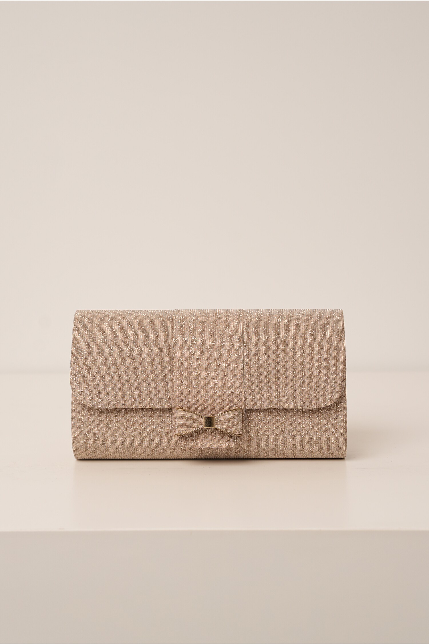 Clutch sampanie cu glitter si funda