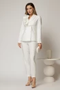 Compleu alb cu pantalon si sacou cu volanase la rever, 1, dyfashion.ro