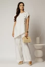Compleu alb din viscoza din bluza asimetrica si pantalon lejer, 1, dyfashion.ro