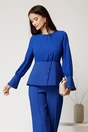 Compleu albastru din stofa cu bluza din voal cu peplum si pantaloni lejeri, 3, dyfashion.ro