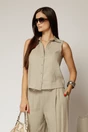 Compleu bej din in cu vesta si pantaloni evazati, 2, dyfashion.ro