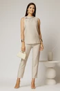 Compleu bej din vascoza cu bluza fara maneci si pantalon lejer, 1, dyfashion.ro