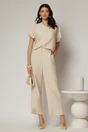 Compleu bej din viscoza cu pantalon si bluza cu maneci lejere, 1, dyfashion.ro