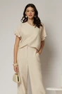 Compleu bej din viscoza cu pantalon si bluza cu maneci lejere, 3, dyfashion.ro