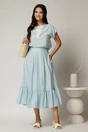 Compleu bleu de vara din rayon din fusta si bluza cu aplicatie pe bust, 1, dyfashion.ro