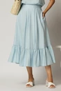 Compleu bleu de vara din rayon din fusta si bluza cu aplicatie pe bust, 4, dyfashion.ro
