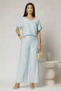 Compleu bleu din viscoza cu pantalon si bluza cu maneci lejere, 1, dyfashion.ro