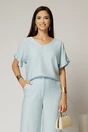 Compleu bleu din viscoza cu pantalon si bluza cu maneci lejere, 3, dyfashion.ro