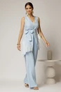 Compleu bleu din viscoza cu vesta cu aplicatii din dantelasi pantaloni, 1, dyfashion.ro