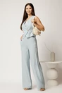 Compleu bleu din viscoza si adaos de in cu vesta cambrata si pantaloni lejeri, 1, dyfashion.ro