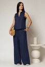 Compleu bleumarin din in cu vesta si pantaloni evazati, 1, dyfashion.ro
