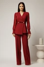 Compleu bordo sacou cu pantalon cu maneci din dantela, 1, dyfashion.ro