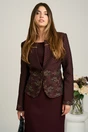 Compleu bordo cu rochie midi conica din stofa si sacou cambrat din brocard- Viada, 3, dyfashion.ro