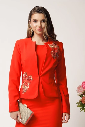 Compleu corai cu rochie midi conica si sacou cu broderie- LaDonna