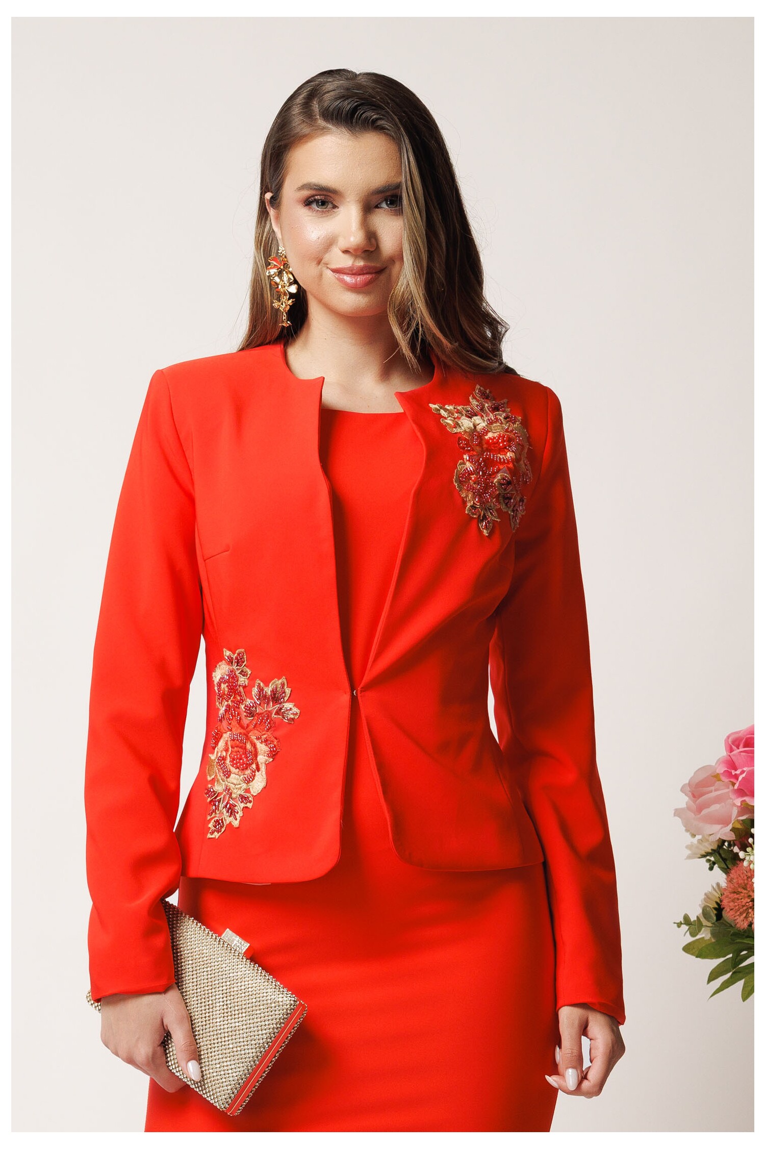 Compleu corai cu rochie midi conica si sacou cu broderie- LaDonna