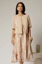 Compleu dama bej din sacou si rochie cu imprimeuri, 1, dyfashion.ro