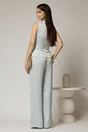 Compleu dama bleu din satin cu bluza cu dantela la decolteu si pantaloni, 2, dyfashion.ro