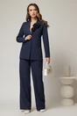 Compleu dama bleumarin cu dungi din sacou si pantalon cu detaliu floral, 1, dyfashion.ro