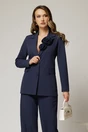 Compleu dama bleumarin cu dungi din sacou si pantalon cu detaliu floral, 3, dyfashion.ro