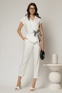 Compleu dama din viscoza alb cu pantalon si camasa cu funda in talie, 1, dyfashion.ro