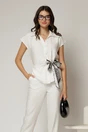 Compleu dama din viscoza alb cu pantalon si camasa cu funda in talie, 3, dyfashion.ro