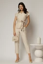 Compleu dama din viscoza bej cu pantalon si camasa cu funda in talie, 1, dyfashion.ro