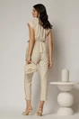 Compleu dama din viscoza bej cu pantalon si camasa cu funda in talie, 2, dyfashion.ro