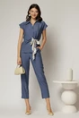 Compleu dama din viscoza bleumarin cu pantalon si camasa cu funda in talie, 1, dyfashion.ro