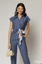 Compleu dama din viscoza bleumarin cu pantalon si camasa cu funda in talie, 3, dyfashion.ro