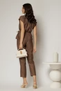 Compleu dama din viscoza maro cu pantalon si camasa cu funda in talie, 2, dyfashion.ro