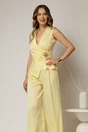 Compleu dama galben din satin cu bluza cu dantela la decolteu si pantaloni, 3, dyfashion.ro