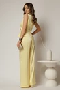 Compleu dama galben din satin cu bluza cu dantela la decolteu si pantaloni, 2, dyfashion.ro