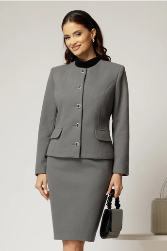 Compleu dama gri sacou si fusta din lana