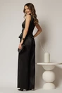 Compleu dama negru din satin cu bluza cu dantela la decolteu si pantaloni, 2, dyfashion.ro