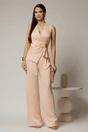 Compleu dama roz din satin cu bluza cu dantela la decolteu si pantaloni, 1, dyfashion.ro