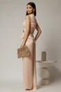 Compleu dama roz din satin cu bluza cu dantela la decolteu si pantaloni, 2, dyfashion.ro