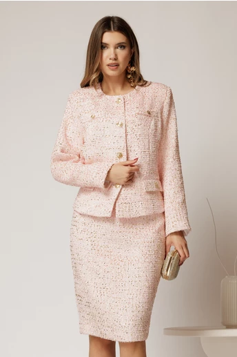 Compleu dama roz din stofa cu insertii aurii
