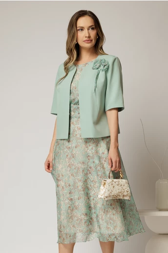 Compleu dama verde mint rochie cu imprimeuri si sacou
