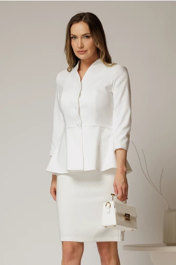 Compleu DY Fashion alb cu sacou cu peplum si fusta conica