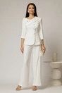 Compleu DY Fashion alb din sacou cu funda si nasturi perla si pantaloni, 1, dyfashion.ro