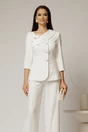 Compleu DY Fashion alb din sacou cu funda si nasturi perla si pantaloni, 3, dyfashion.ro