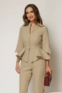 Compleu DY Fashion bej cu sacou cu peplum si inchidere cu nasturi, 3, dyfashion.ro